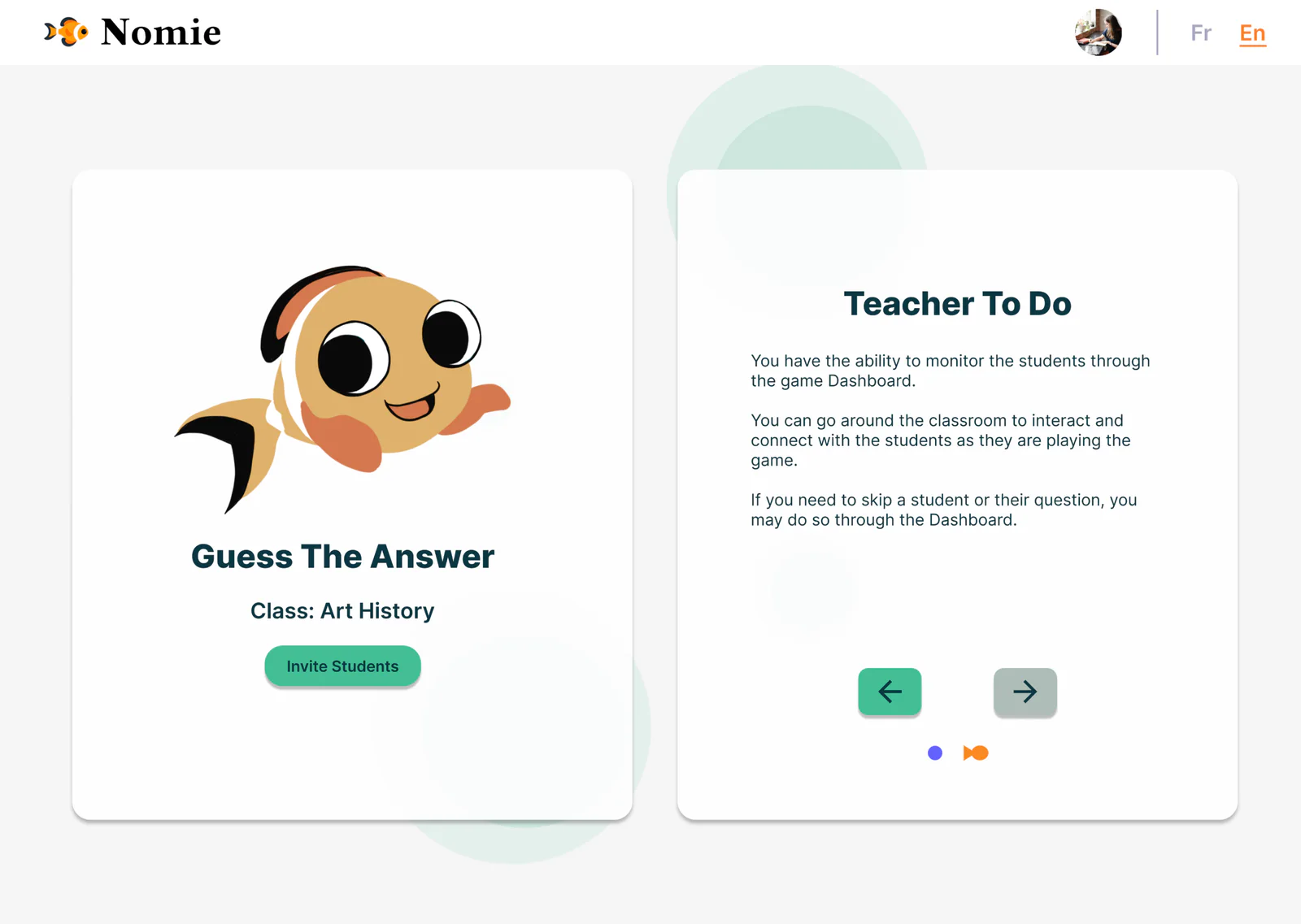 The teacher's introduction before testing: the Guess The Answer card beside a Teacher To Do card with three short paragraphs and two page dots