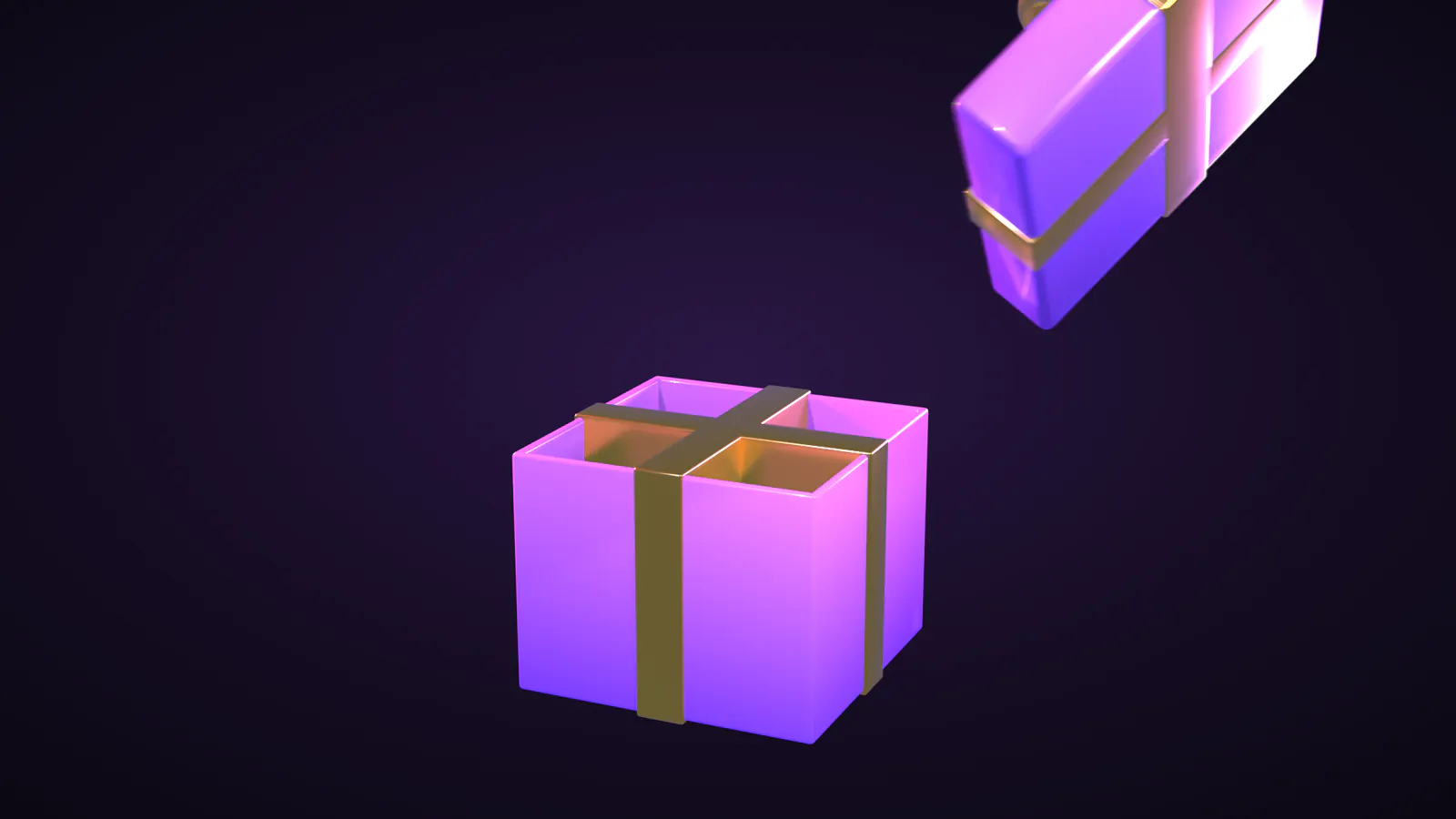 The same gift box with its lid flying off as it bursts open